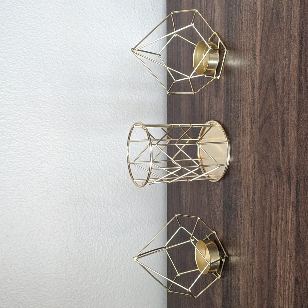 14 Piece Hexagonal Gold & Copper Plated Tealight Candle Holder Set